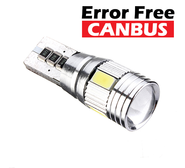 LED auto žiarovka 6 SMD 5630 Canbus resistor T10 + čočka